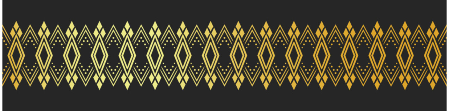Aztec pattern, gold decorative trim, gold-colored frame accents.