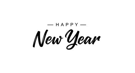 Minimalist happy new year typography design with elegant black script lettering on white background © john