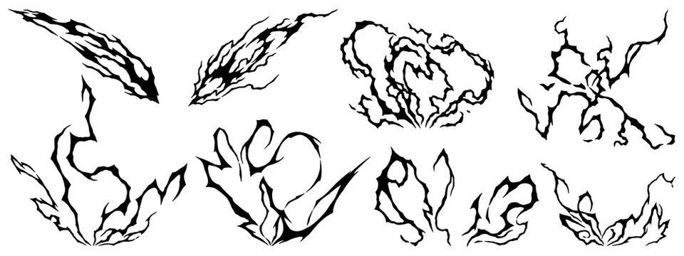 Lightning black silhouette illustrations isolated on a transparent background