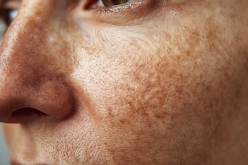 Naklejka premium Facial Hyperpigmentation Close Up with Irregular Dark Patches and Visi