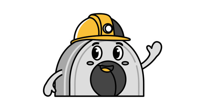 Friendly cartoon mining mole waves enthusiastically