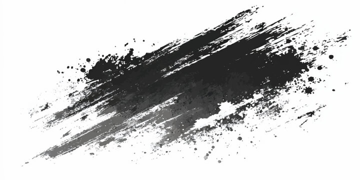 Abstract black ink splatter grunge background with paint splashes, stains, drips and textured dark vector design element frame border illustration