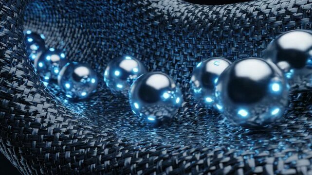 Chrome blood cell rolling vessel metallic sphere nanotechnology glowing light blue energy woven surface medical concept futuristic chrome sphere