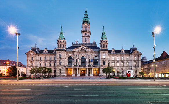 Gyor Town hall at night, Hungary