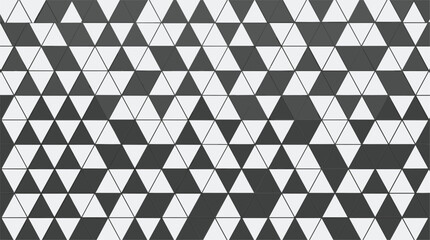 Obraz premium Abstract geometric triangle seamless pattern vector featuring monochrome low poly mesh grid texture with black and grey shapes on white background.