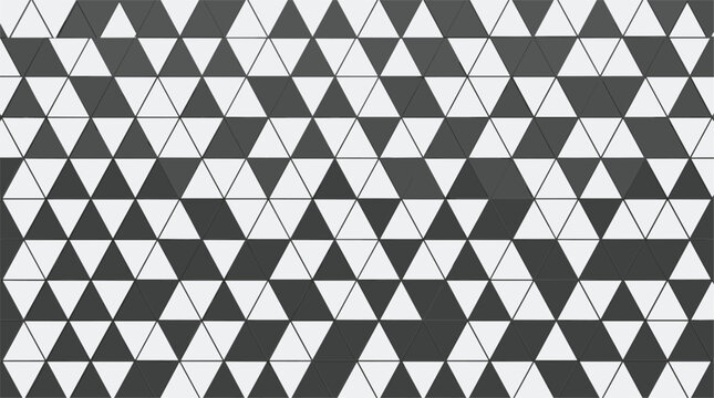 Abstract geometric triangle seamless pattern vector featuring monochrome low poly mesh grid texture with black and grey shapes on white background.