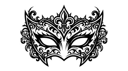 Ornate Black Masquerade Mask with Fleur-de-lis Detail on White Background © amni