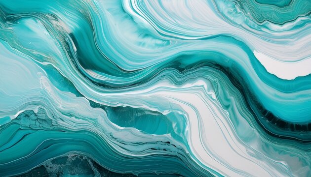 design an exquisite painting of wavy resin sheets in turquoise and white marbleized and captured in macro zoom the large scale canvas represents an abstract ocean shoreline focusing on details and