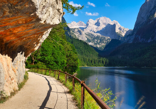 Gosausee lake in Austria Alps mountains. Austria alpine landscape in summer near Dachstein mountain range