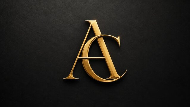 Golden interlocking A and C monogram in metallic 3D on a dark textured background