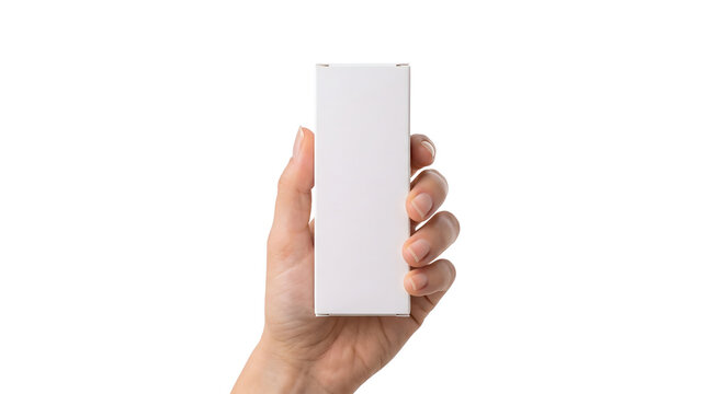 Hand holding a small vertical white box