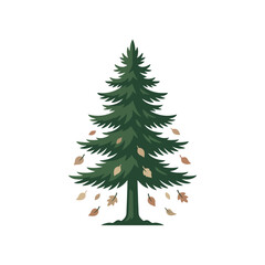Obraz premium Sleek Green Christmas Tree with Falling Leaves for Holiday Design Projects and Decorations with high quality professional line art symbols for modern creative design and digital branding projects
