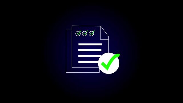 Business document icons with checkmarks representing document management, quality control, and digital work flow. Motion graphics of document verify concept,4k video