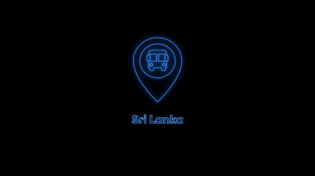 Sri lanka travel guide neon map pin with bus symbol for tourism and transport location