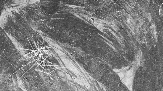 Monochrome dark scraped surface with wood splinters, pale streaks, rough scratches, and abstract rustic material detail.