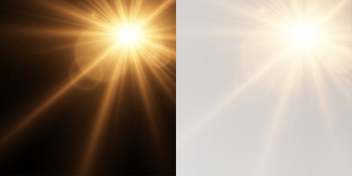 Brilliant star flare with glowing rays. Luminous glow and sparkling particles.