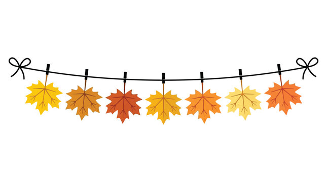 Autumn maple leaf garland banner with hanging fall leaves on string decoration