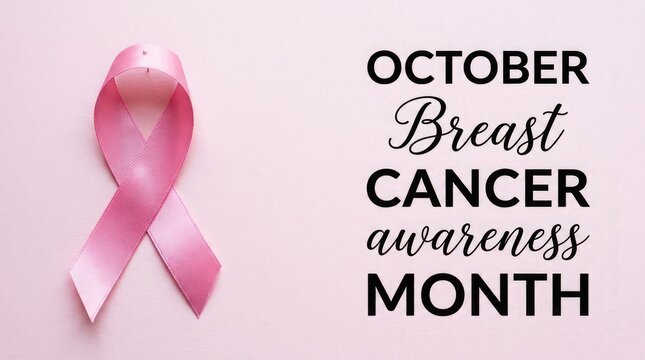 Breast cancer awareness month pink ribbon symbol with october typography for campaigns and support