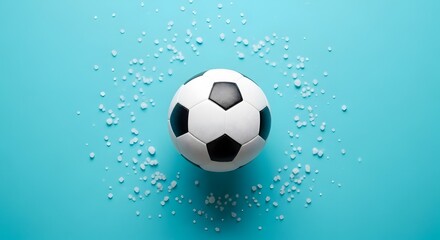 Fototapeta premium Classic soccer ball isolated on light blue background with scattered white