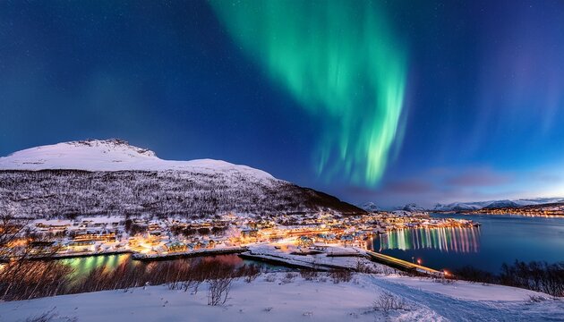northern lights or aurora borealis in the sky tromso norway