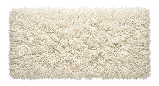 Fluffy white sheepskin rug isolated on transparent background