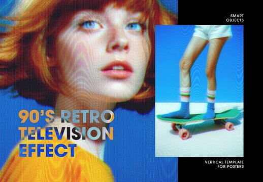 90s Retro Television Photo Effect For Poster And Social Media Design