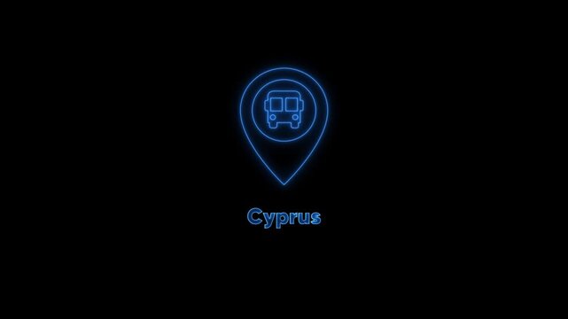 Cyprus travel destination neon map pin with airplane animation for tourism marketing