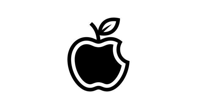 Bitten Apple Icon, Black and White, Simple Vector Graphic for Food or Technology