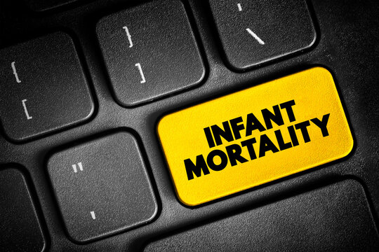 Infant Mortality is the death of an infant before his or her first birthday, text button on keyboard, concept background