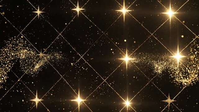Glowing golden stars interconnected in a diamond grid pattern against a dark background, elegant