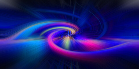 Abstract digital swirl design featuring vibrant blue and pink colors with glowing light trails creating dynamic motion effect art. © Mrija