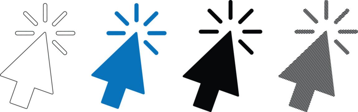 Vector illustration set of computer mouse cursor click icons in four styles