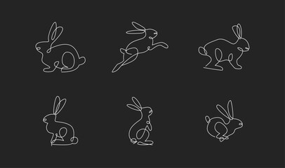 Fototapeta premium Continuous One Line Drawing Rabbits Set. Minimalist Line Art Bunny Illustrations.