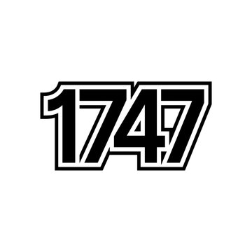 Bold Number 1747 Typography, Retro Style Graphic Design