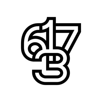 Bold Number 6173 Graphic Design, Modern Font, Minimalist Black and White