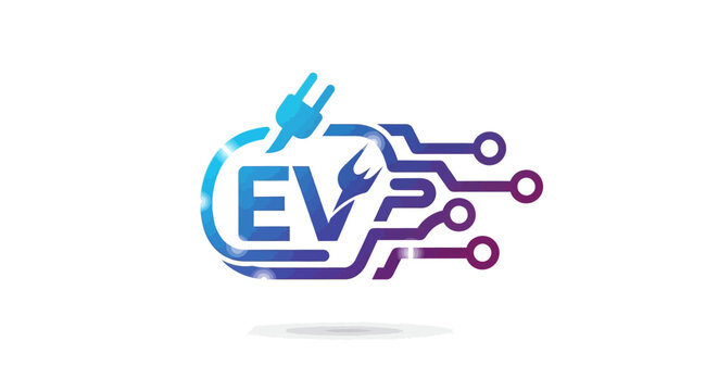 Electric vehicle EV logo with plug and circuit design