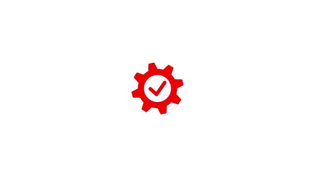 Gear icon with a vibrant green check symbol centered inside representing successful process optimization.Circular check mark confirms optimal functionality or successful integration,4k quality video.