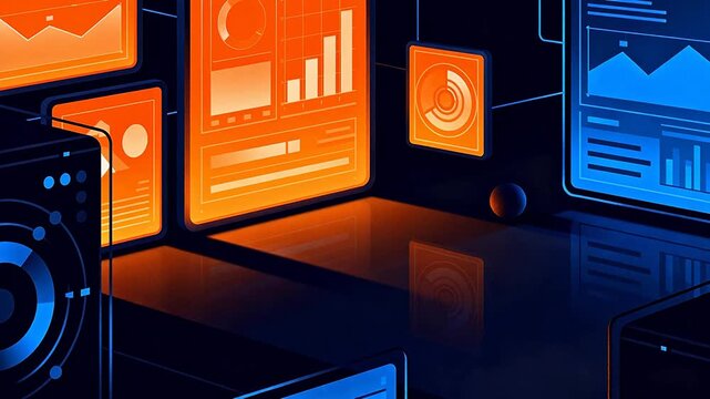 Futuristic digital interface with glowing screens