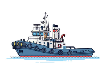 Blue Tugboat with Red Trim Sailing. © Afif