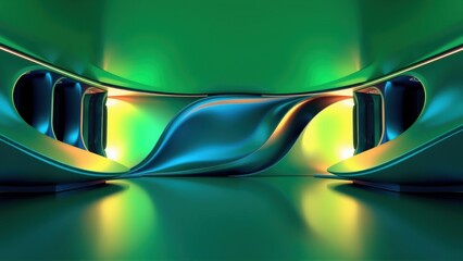 Fototapeta premium Abstract futuristic tunnel. Smooth curves, vibrant colors, glossy reflections create immersive visual experience. Dark background emphasizes luminosity.
