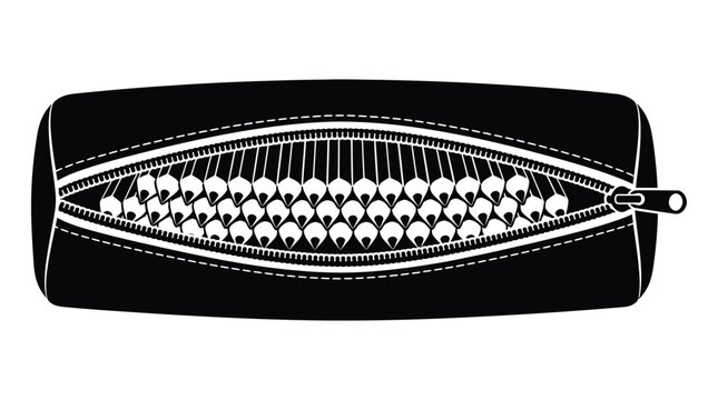 zippered pouch silhouette with detailed stitching zipper black white pattern design graphic