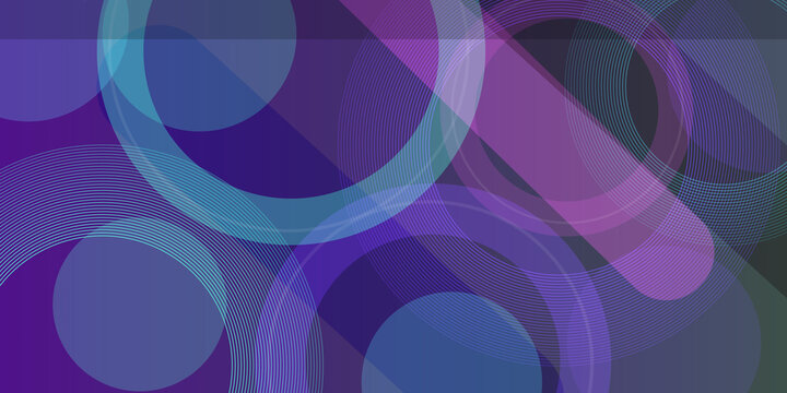 Abstract purple background with geometric overlapping circles and intersecting lines in dark modern style for digital media art.