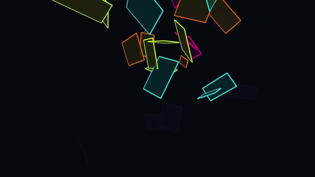 Abstract procedural art of neon geometric outlines on dark background, suitable for backgrounds, posters, or modern design projects. Vivid and eyecatching.