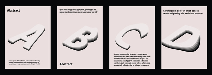Isometric alphabet typography poster set with stacked three dimensional letters a b c and d for minimal creative template booklet designs © MdHamidul