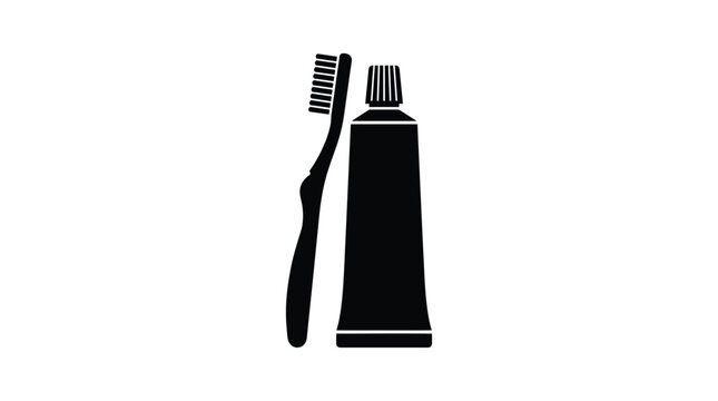 toothbrush and toothpaste tube silhouette brush paste dental hygiene care mouth cleaning