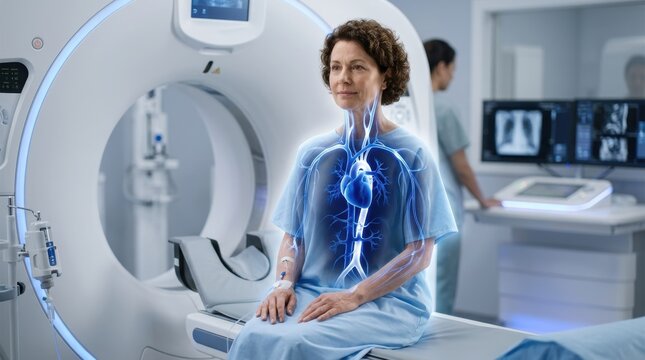 Patient undergoing advanced cardiovascular CT scan for detailed heart and vascular imaging