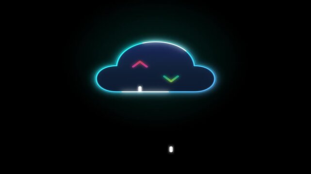 Neon glowing cloud with abstract symbols animation