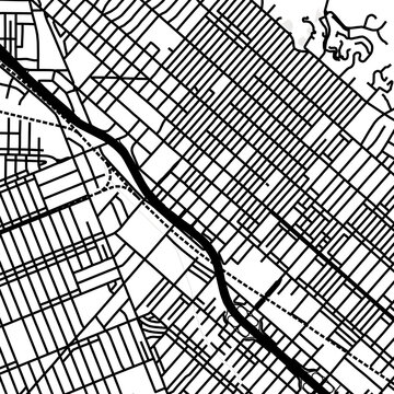 Symbol Map of the City Burbank (California, USA) showing the city center with a simple road network of black lines