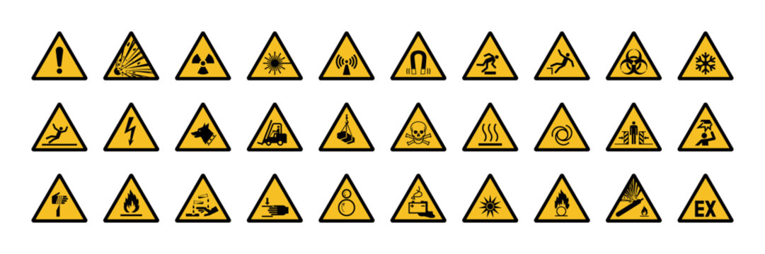 Hazard warning signs set, ISO 7010. Vector illustration