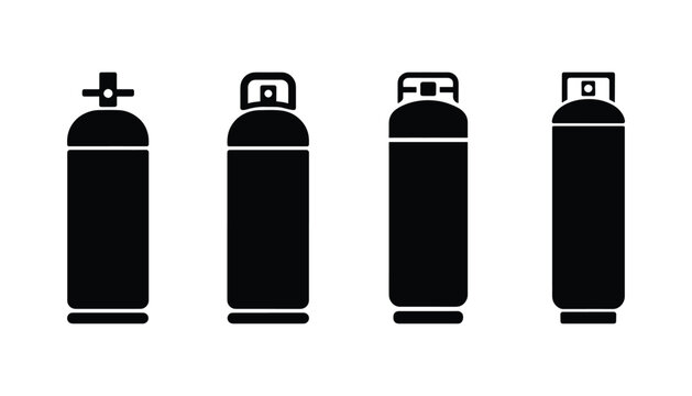 Black gas cylinder icon set for lpg and fuel graphics